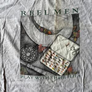 VINTAGE REEL MEN FISHING HUMOR PARODY SHIRT MENS XL GRAY 90S 00S